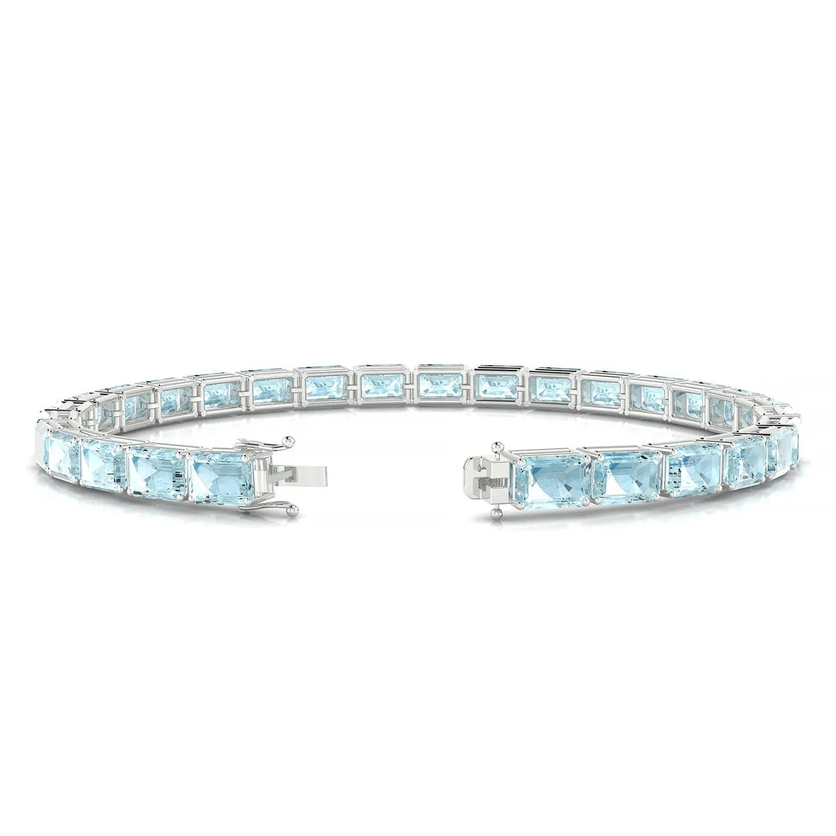 Ozu | 18k White Gold 6 x 4 mm Emerald Natural Aquamarine Tennis Bracelet