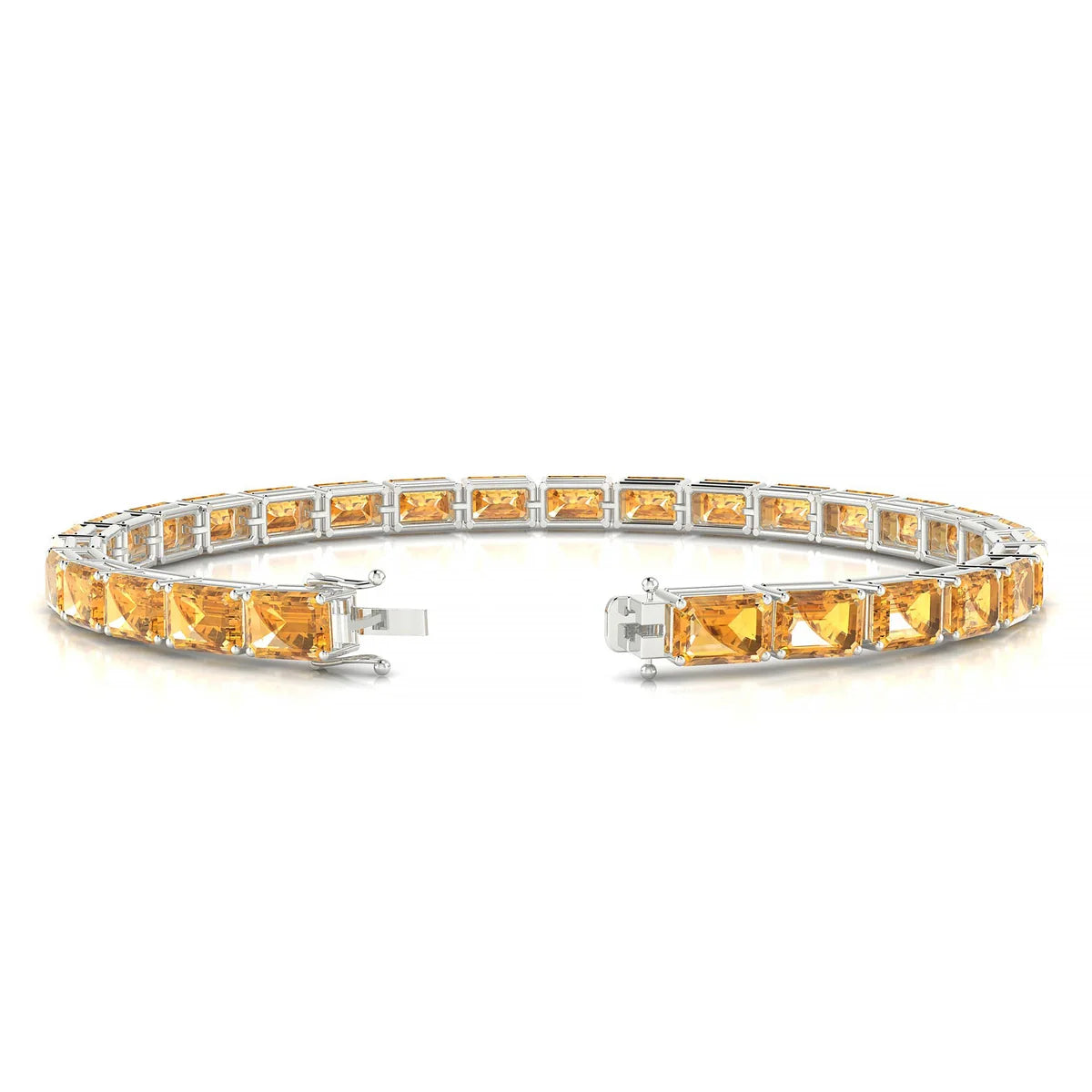 Ozu | 18k White Gold 6 x 4 mm Emerald Natural Citrine Tennis Bracelet