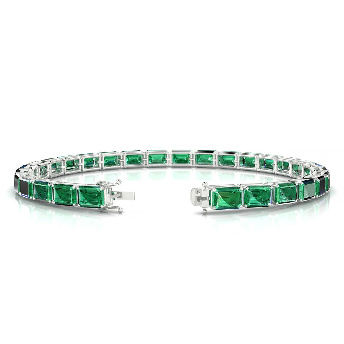 Ozu | 18k White Gold 6 x 4 mm Emerald Natural Emerald Tennis Bracelet