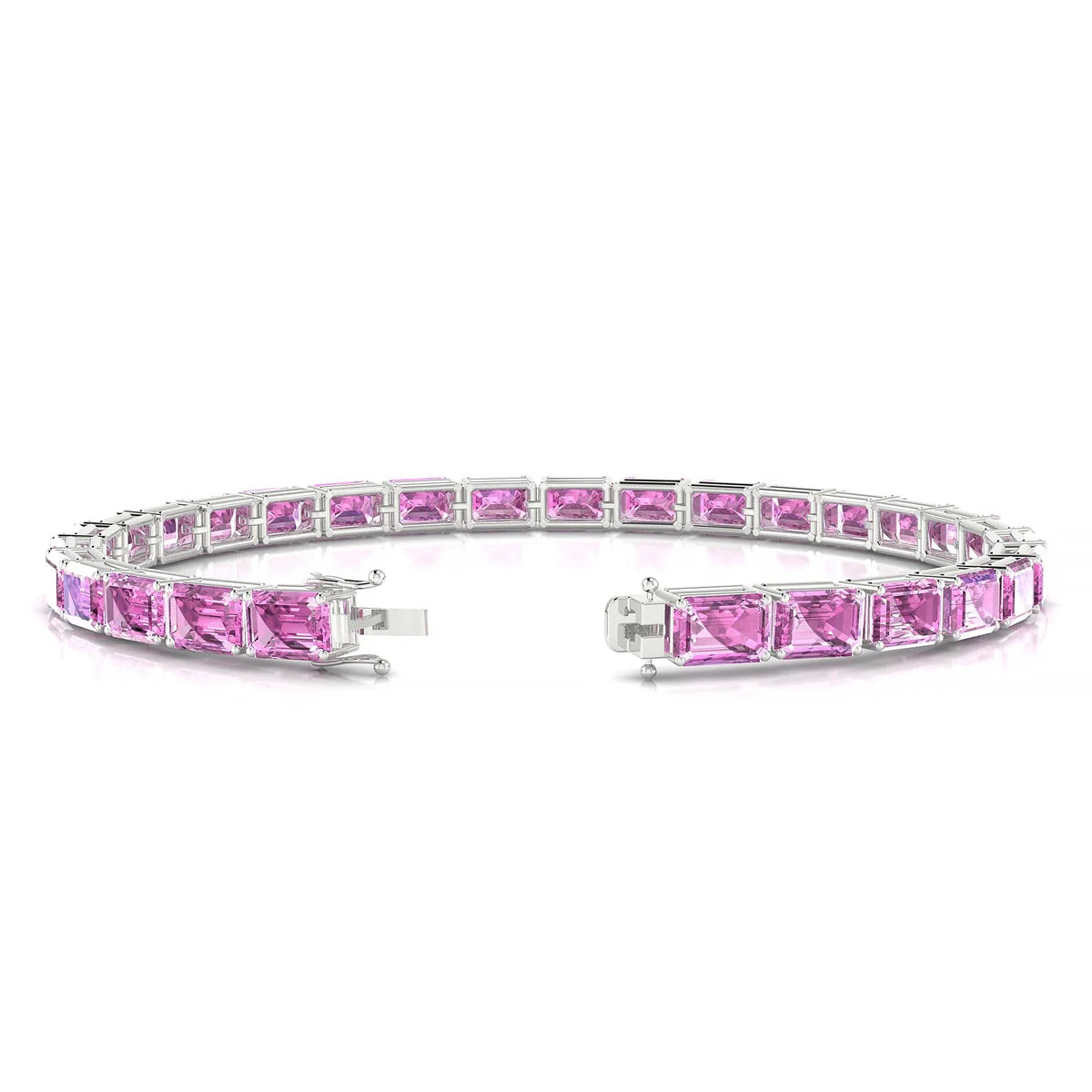 Ozu | 18k White Gold 6 x 4 mm Emerald Natural Pink Sapphire Tennis Bracelet