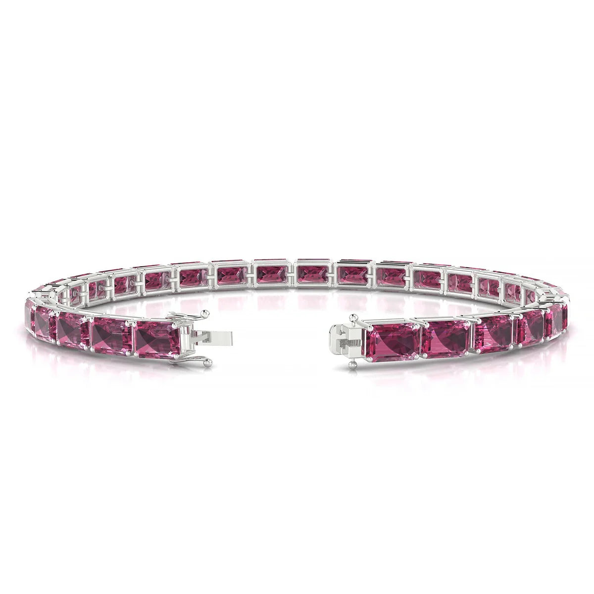 Ozu | 18k White Gold 6 x 4 mm Emerald Natural Rhodolite Tennis Bracelet