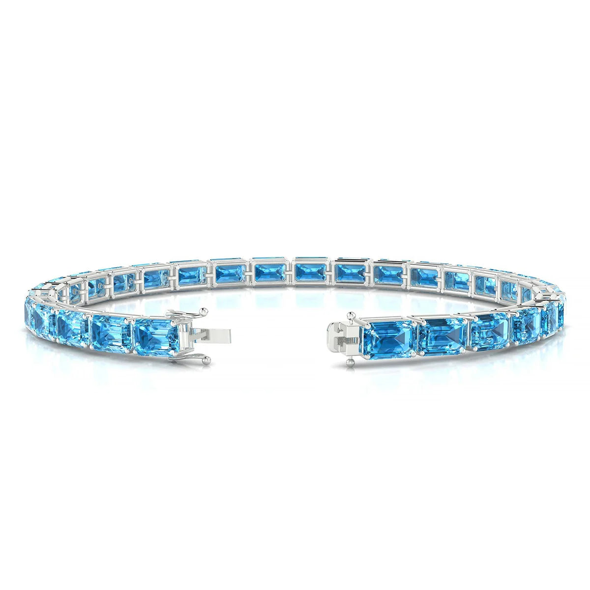 Ozu | 18k White Gold 6 x 4 mm Emerald Natural Topaz Tennis Bracelet