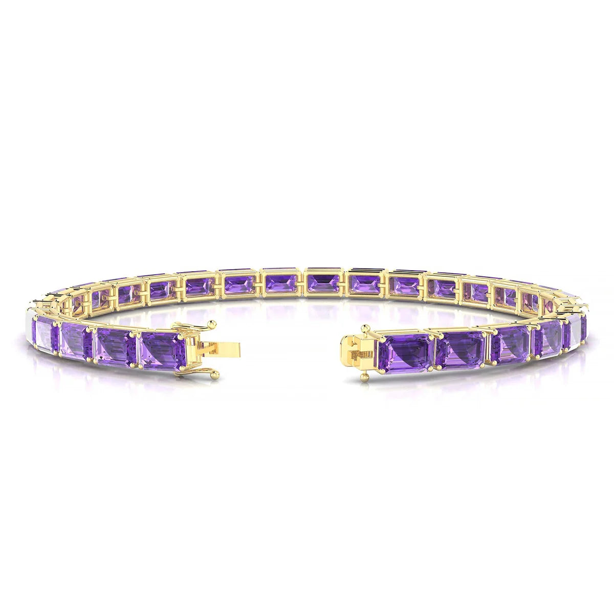 Ozu | 18k Yellow Gold 6 x 4 mm Emerald Natural Amethyst Tennis Bracelet