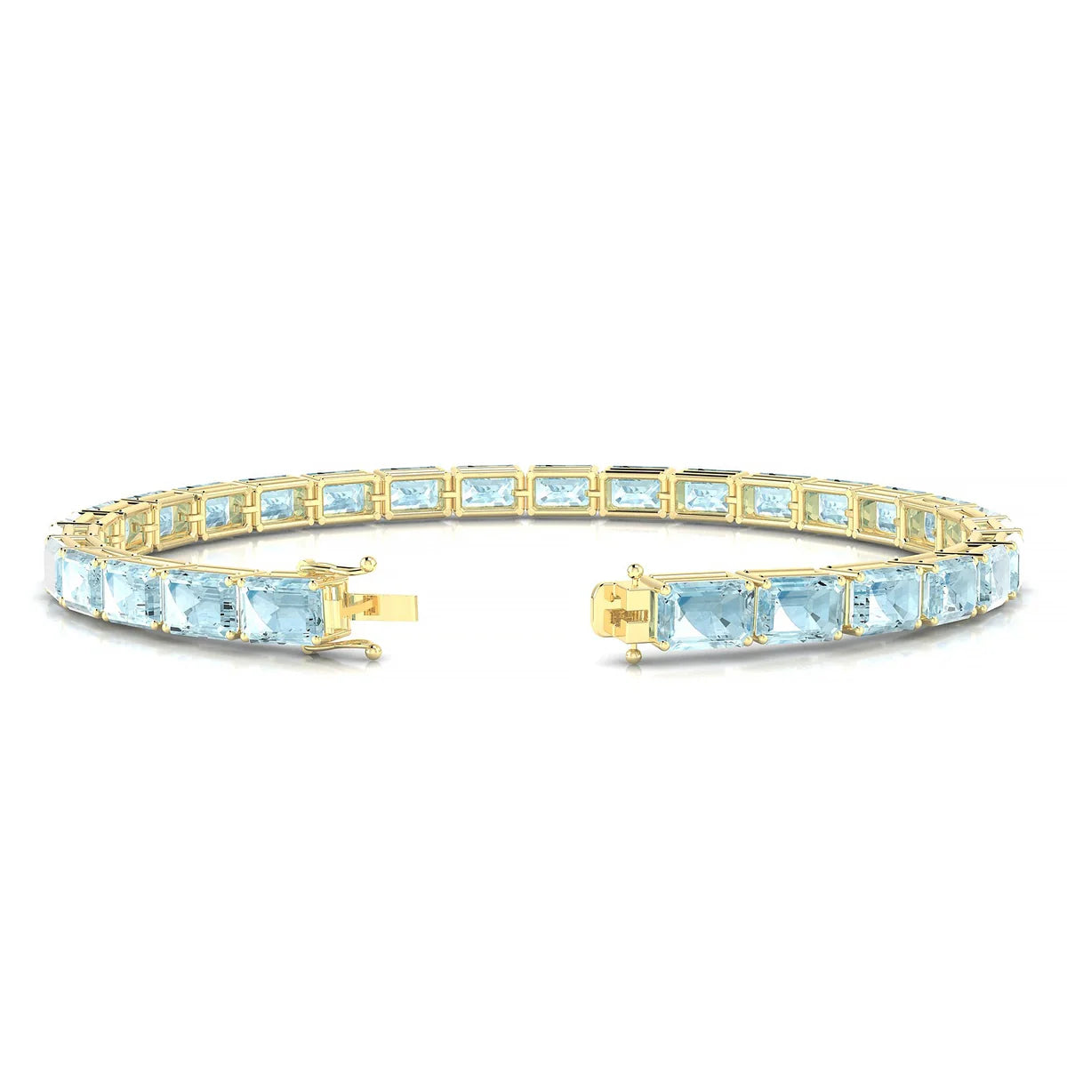 Ozu | 18k Yellow Gold 6 x 4 mm Emerald Natural Aquamarine Tennis Bracelet