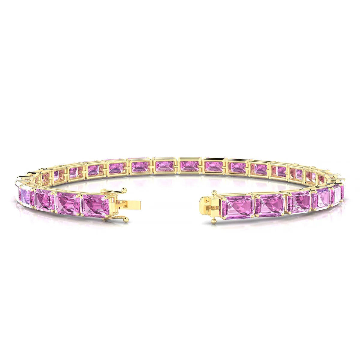 Ozu | 18k Yellow Gold 6 x 4 mm Emerald Natural Pink Sapphire Tennis Bracelet