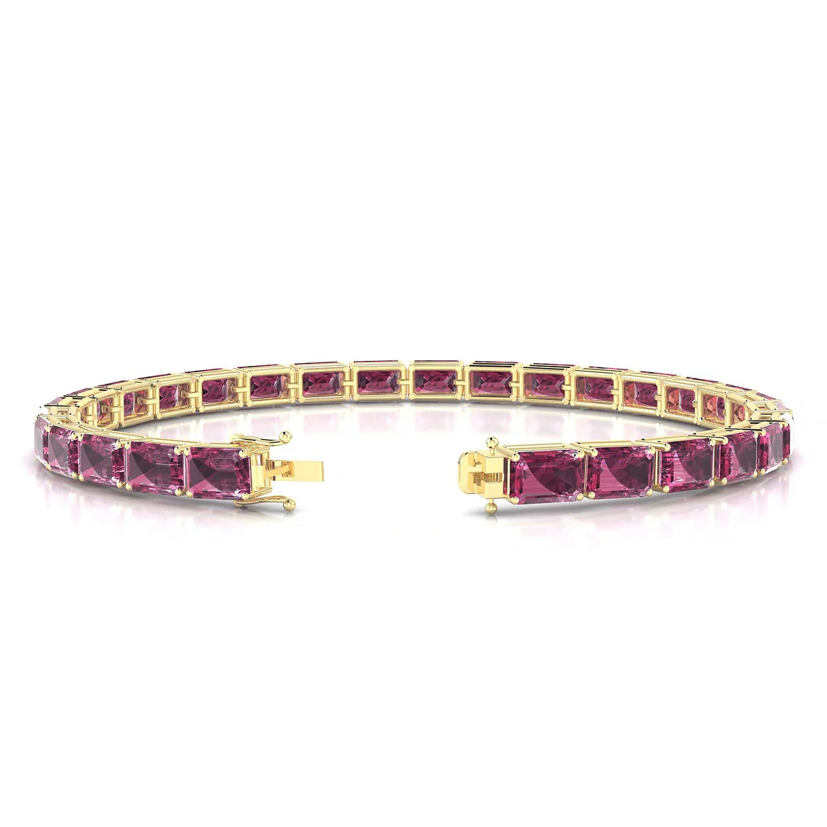 Ozu | 18k Yellow Gold 6 x 4 mm Emerald Natural Rhodolite Tennis Bracelet