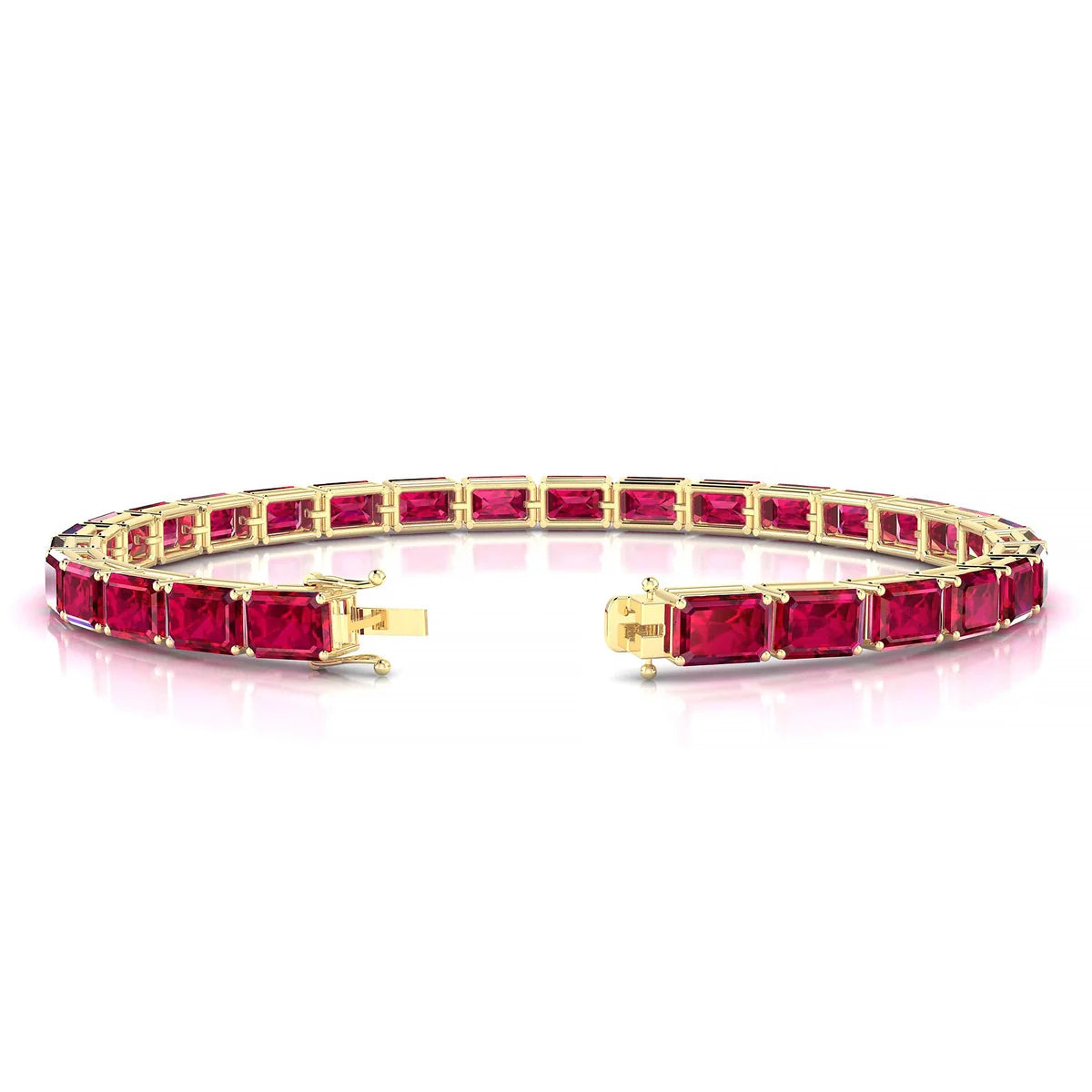 Ozu | 18k Yellow Gold 6 x 4 mm Emerald Natural Ruby Tennis Bracelet