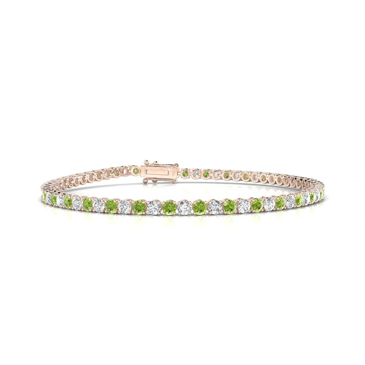 Palazzo 1-1 | 18k Rose Gold 2.5 mm Round Natural Peridot Tennis Bracelet