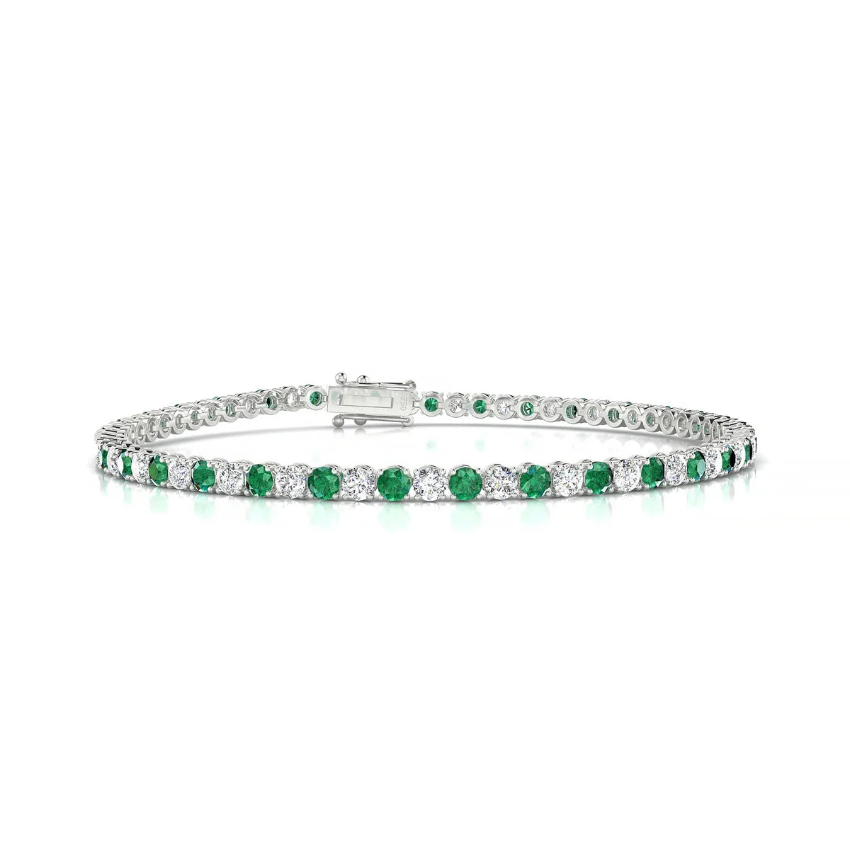 Palazzo 1-1 | 18k White Gold 2.5 mm Round Natural Emerald Tennis Bracelet