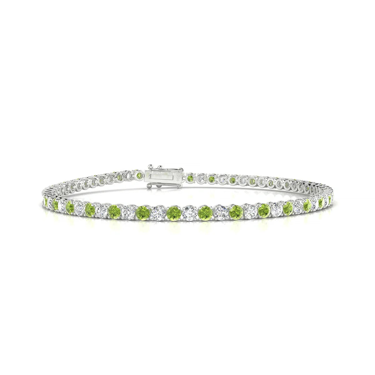 Palazzo 1-1 | 18k White Gold 2.5 mm Round Natural Peridot Tennis Bracelet