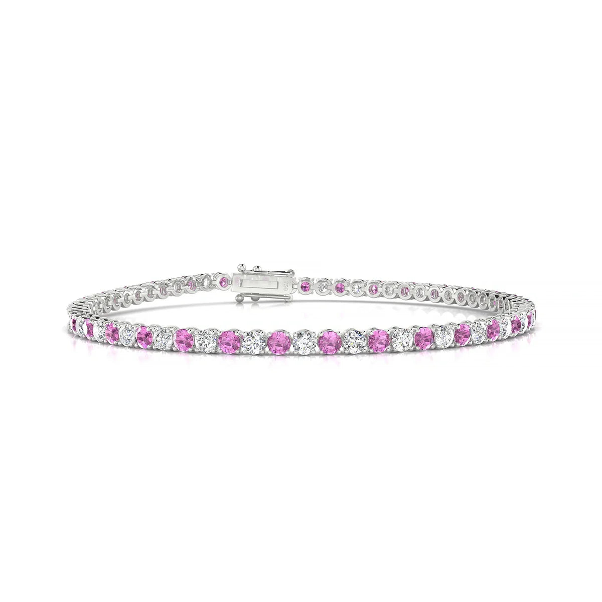 Palazzo 1-1 | 18k White Gold 2.5 mm Round Natural Pink Sapphire Tennis Bracelet