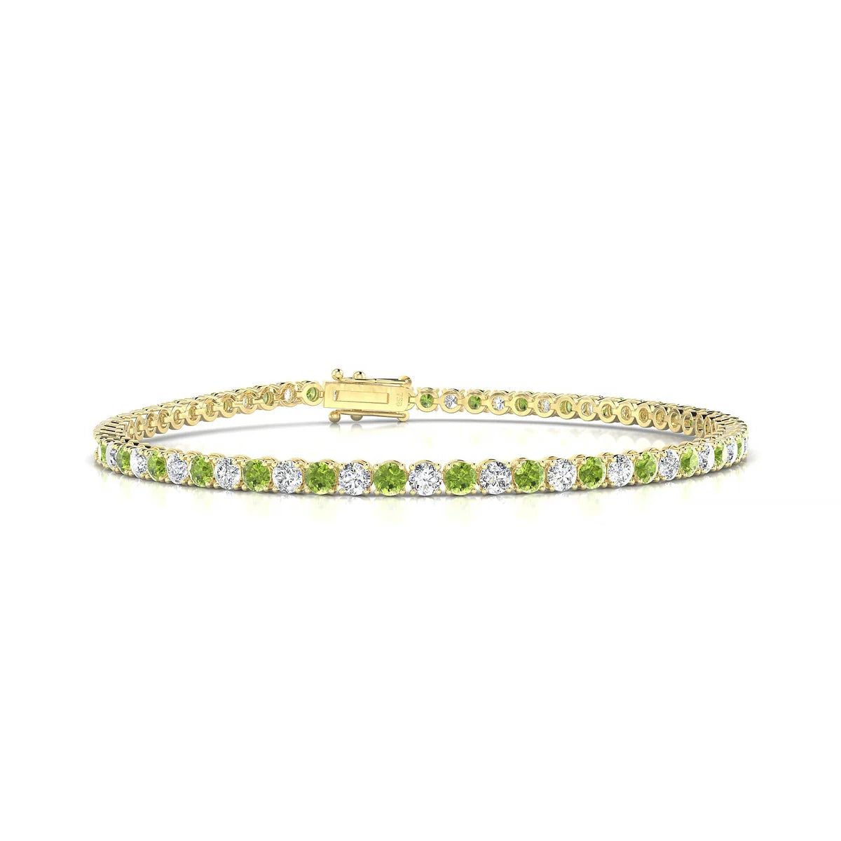 Palazzo 1-1 | 18k Yellow Gold 2.5 mm Round Natural Peridot Tennis Bracelet