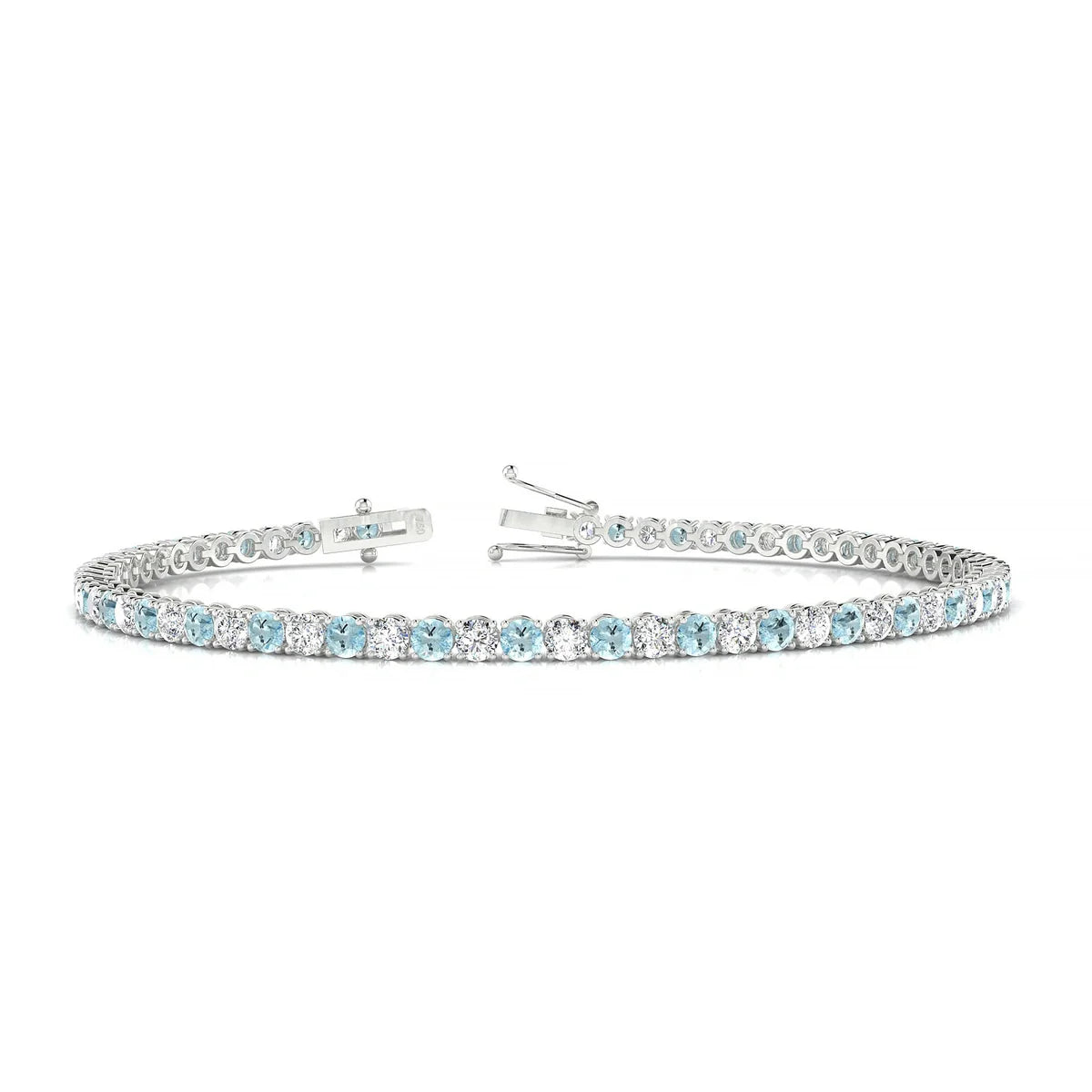 Palazzo 1-1 | 18k White Gold 2.5 mm Round Natural Aquamarine Tennis Bracelet