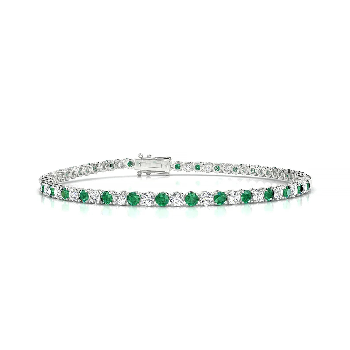 Palazzo 1-1 | 18k White Gold 2.5 mm Round Natural Emerald Tennis Bracelet