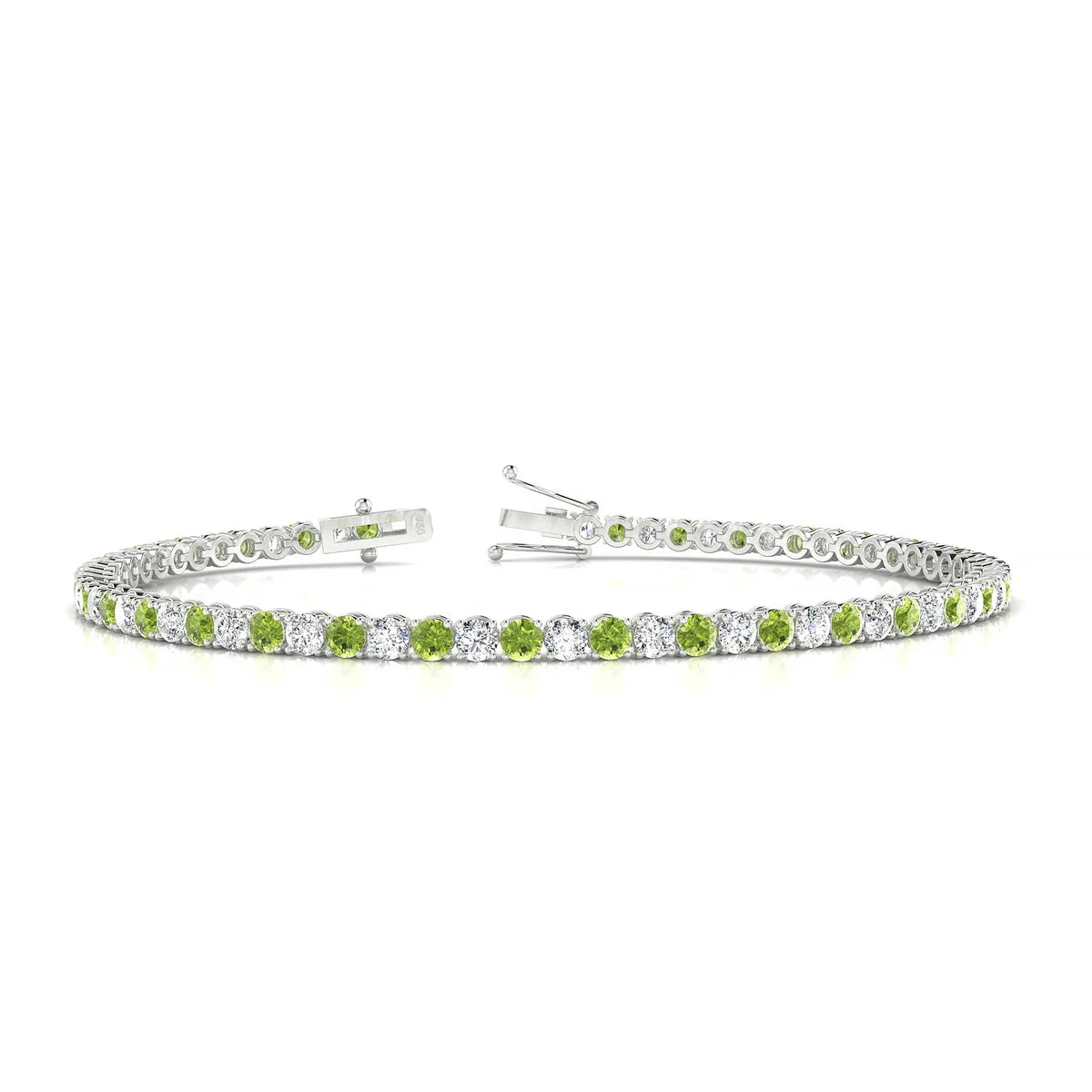 Palazzo 1-1 | 18k White Gold 2.5 mm Round Natural Peridot Tennis Bracelet