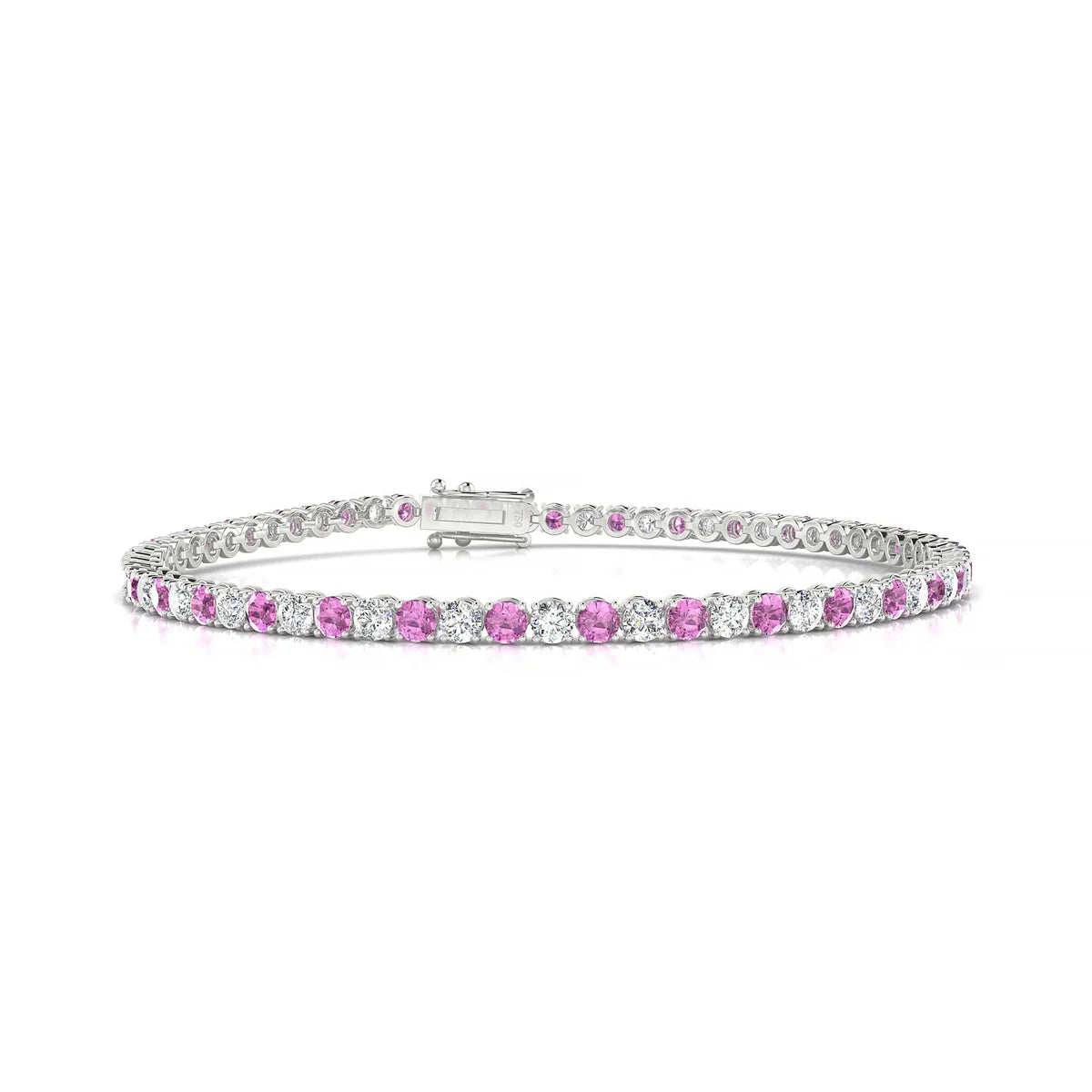 Palazzo 1-1 | 18k White Gold 2.5 mm Round Natural Pink Sapphire Tennis Bracelet