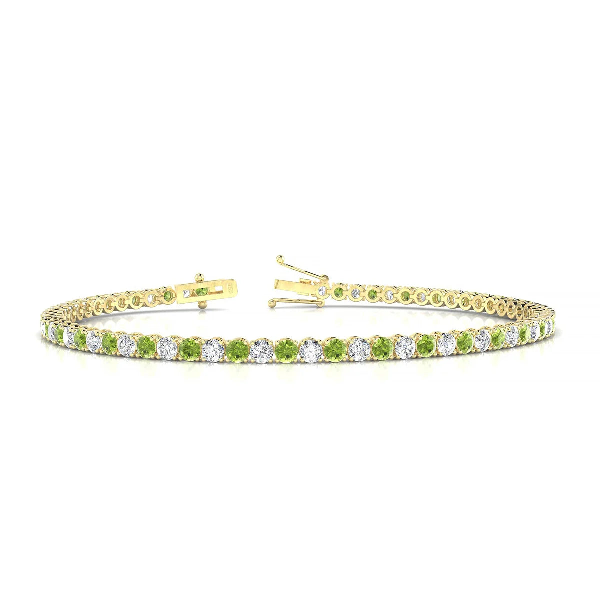 Palazzo 1-1 | 18k Yellow Gold 2.5 mm Round Natural Peridot Tennis Bracelet
