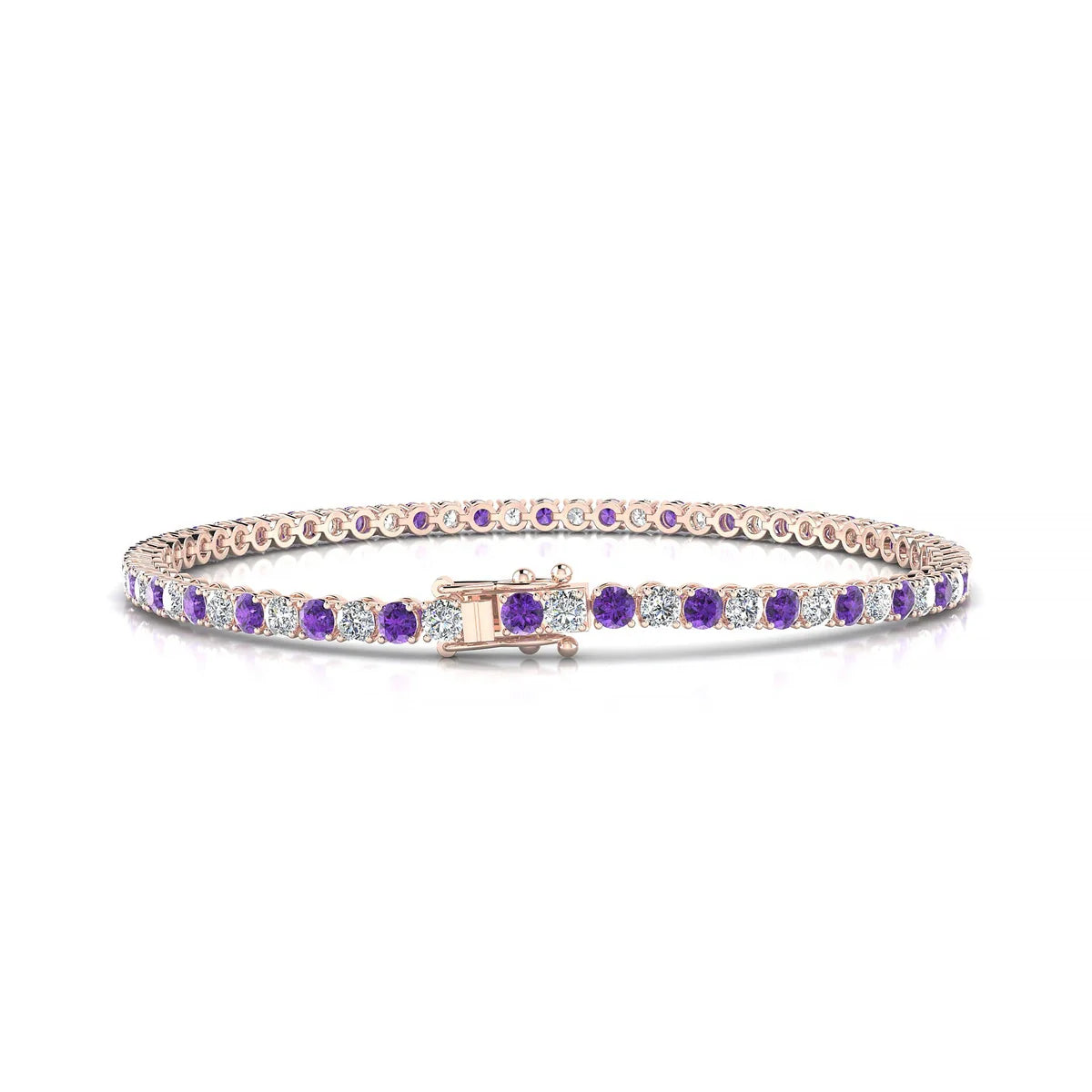Palazzo 1-1 | 18k Rose Gold 2.5 mm Round Natural Amethyst Tennis Bracelet