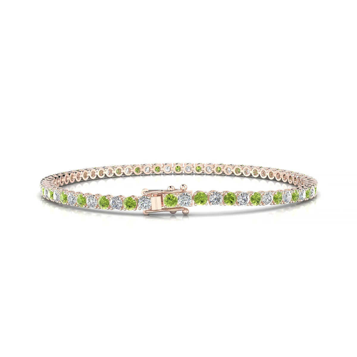 Palazzo 1-1 | 18k Rose Gold 2.5 mm Round Natural Peridot Tennis Bracelet