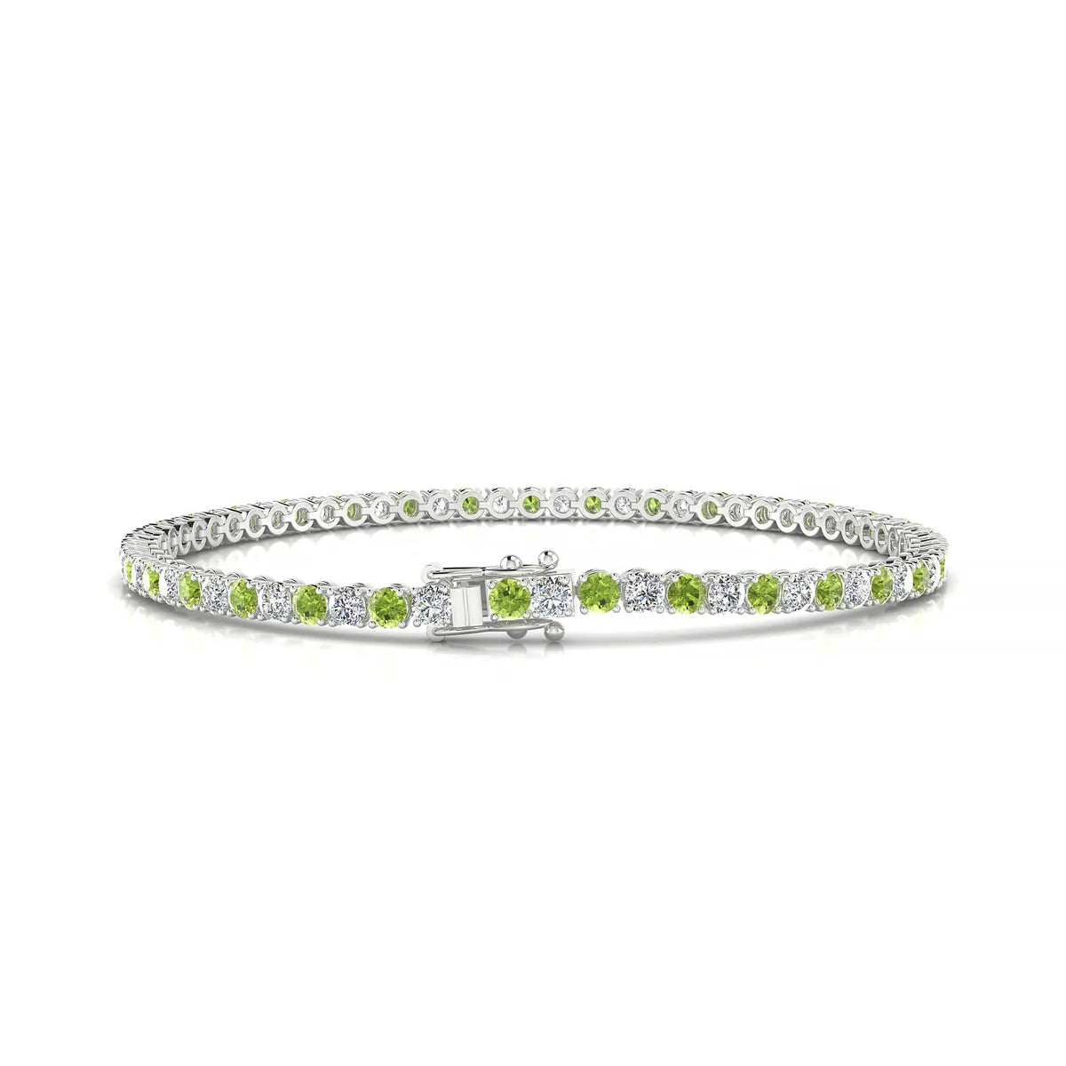 Palazzo 1-1 | 18k White Gold 2.5 mm Round Natural Peridot Tennis Bracelet