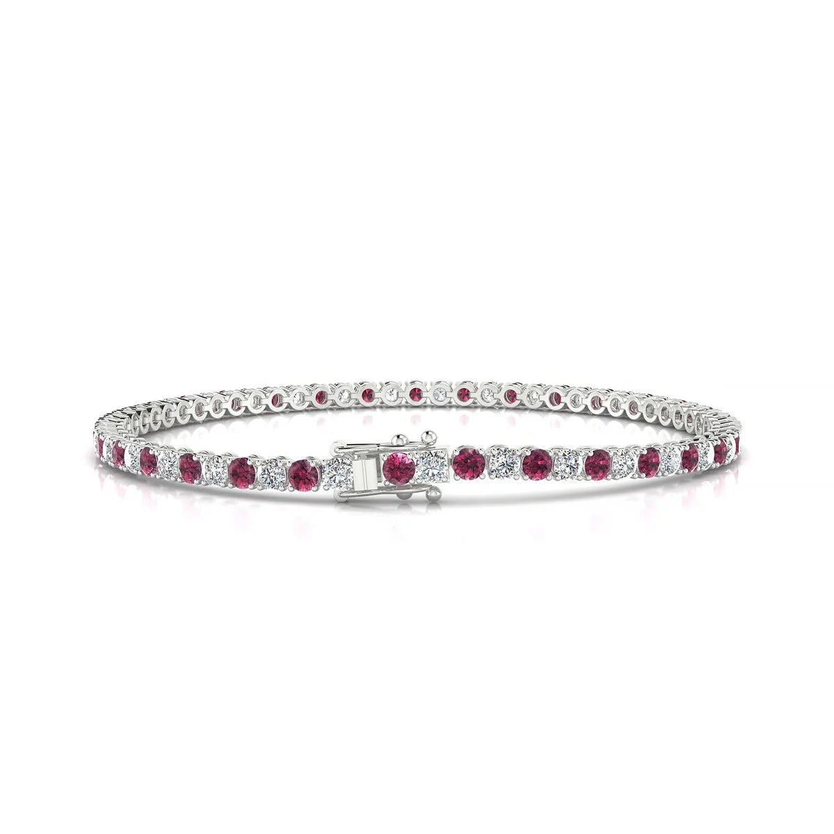 Palazzo 1-1 | 18k White Gold 2.5 mm Round Natural Rhodolite Tennis Bracelet