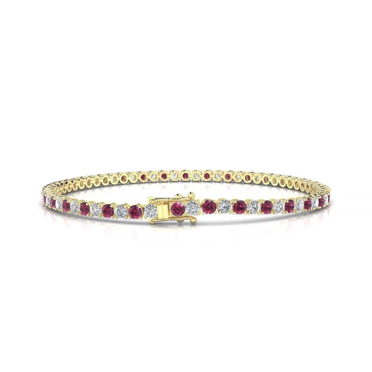 Palazzo 1-1 | 18k Yellow Gold 2.5 mm Round Natural Rhodolite Tennis Bracelet