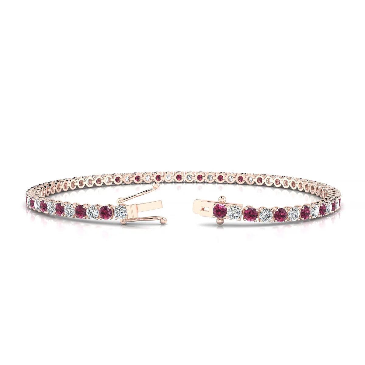 Palazzo 1-1 | 18k Rose Gold 2.5 mm Round Natural Rhodolite Tennis Bracelet