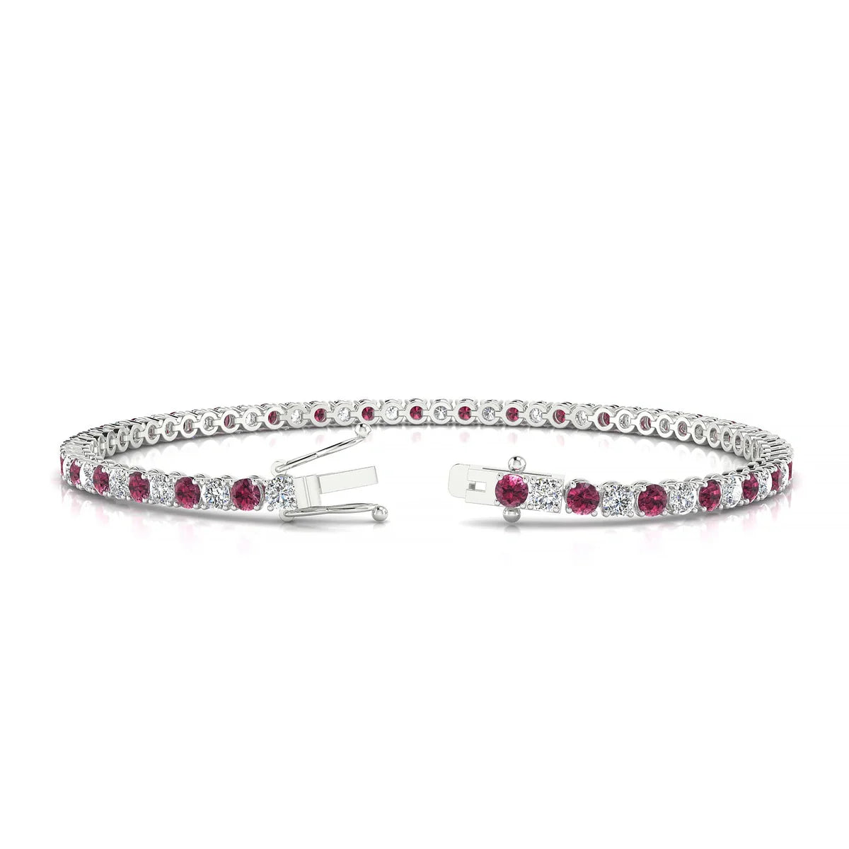 Palazzo 1-1 | 18k White Gold 2.5 mm Round Natural Rhodolite Tennis Bracelet