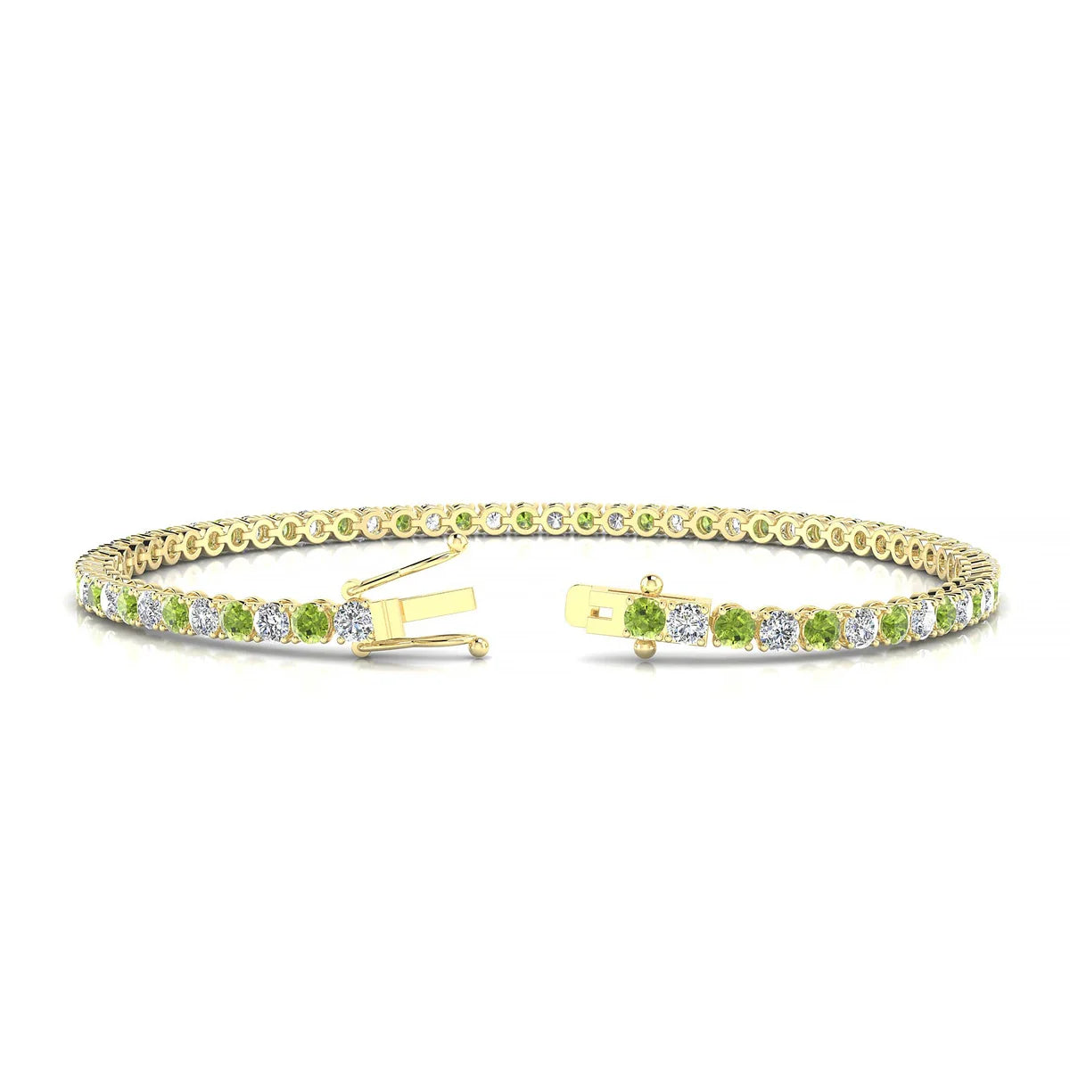 Palazzo 1-1 | 18k Yellow Gold 2.5 mm Round Natural Peridot Tennis Bracelet