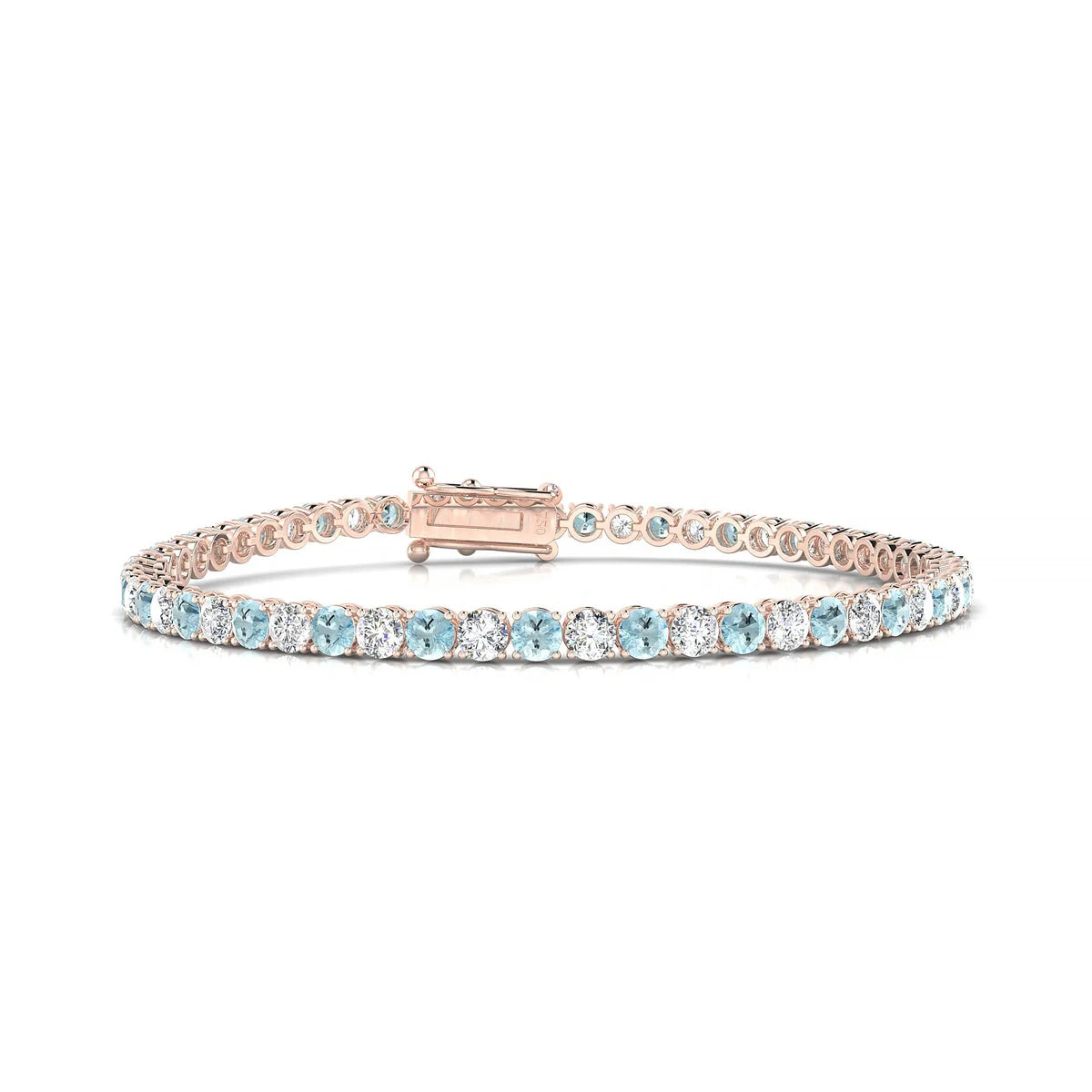 Palazzo 1-1 | 18k Rose Gold 3 mm Round Natural Aquamarine Tennis Bracelet