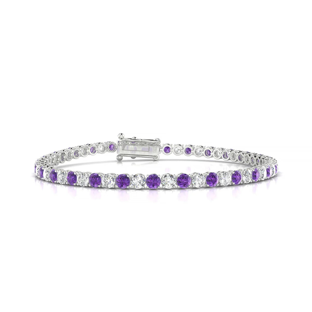 Palazzo 1-1 | 18k White Gold 3 mm Round Natural Amethyst Tennis Bracelet