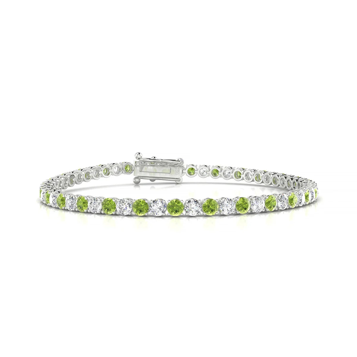 Palazzo 1-1 | 18k White Gold 3 mm Round Natural Peridot Tennis Bracelet
