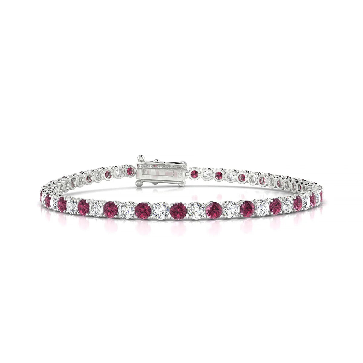 Palazzo 1-1 | 18k White Gold 3 mm Round Natural Rhodolite Tennis Bracelet