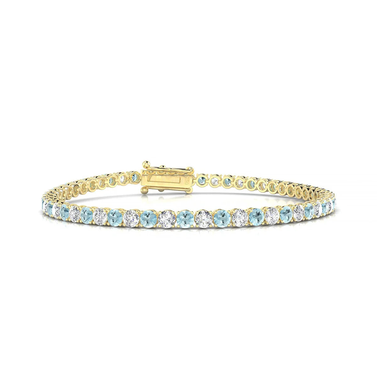 Palazzo 1-1 | 18k Yellow Gold 3 mm Round Natural Aquamarine Tennis Bracelet