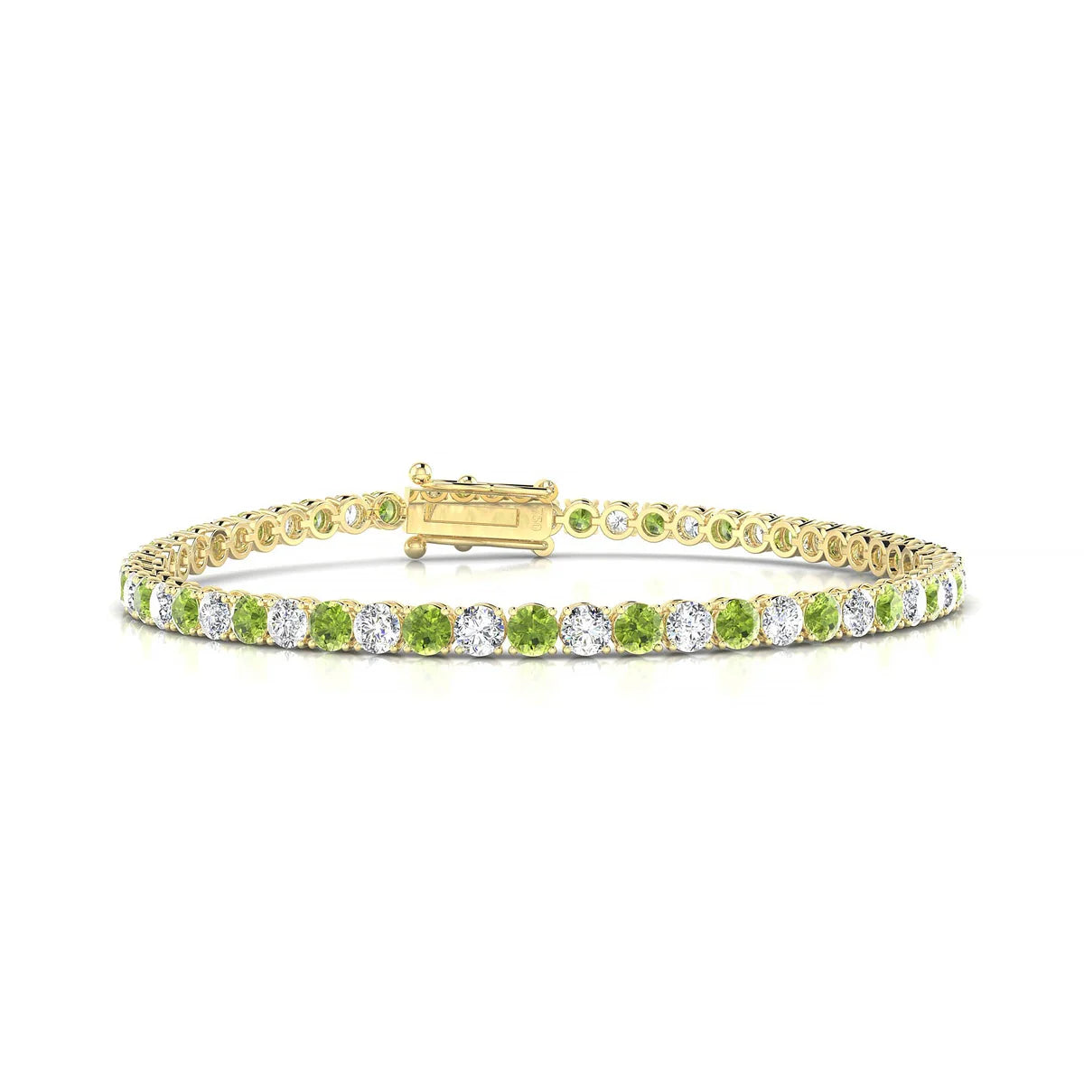 Palazzo 1-1 | 18k Yellow Gold 3 mm Round Natural Peridot Tennis Bracelet