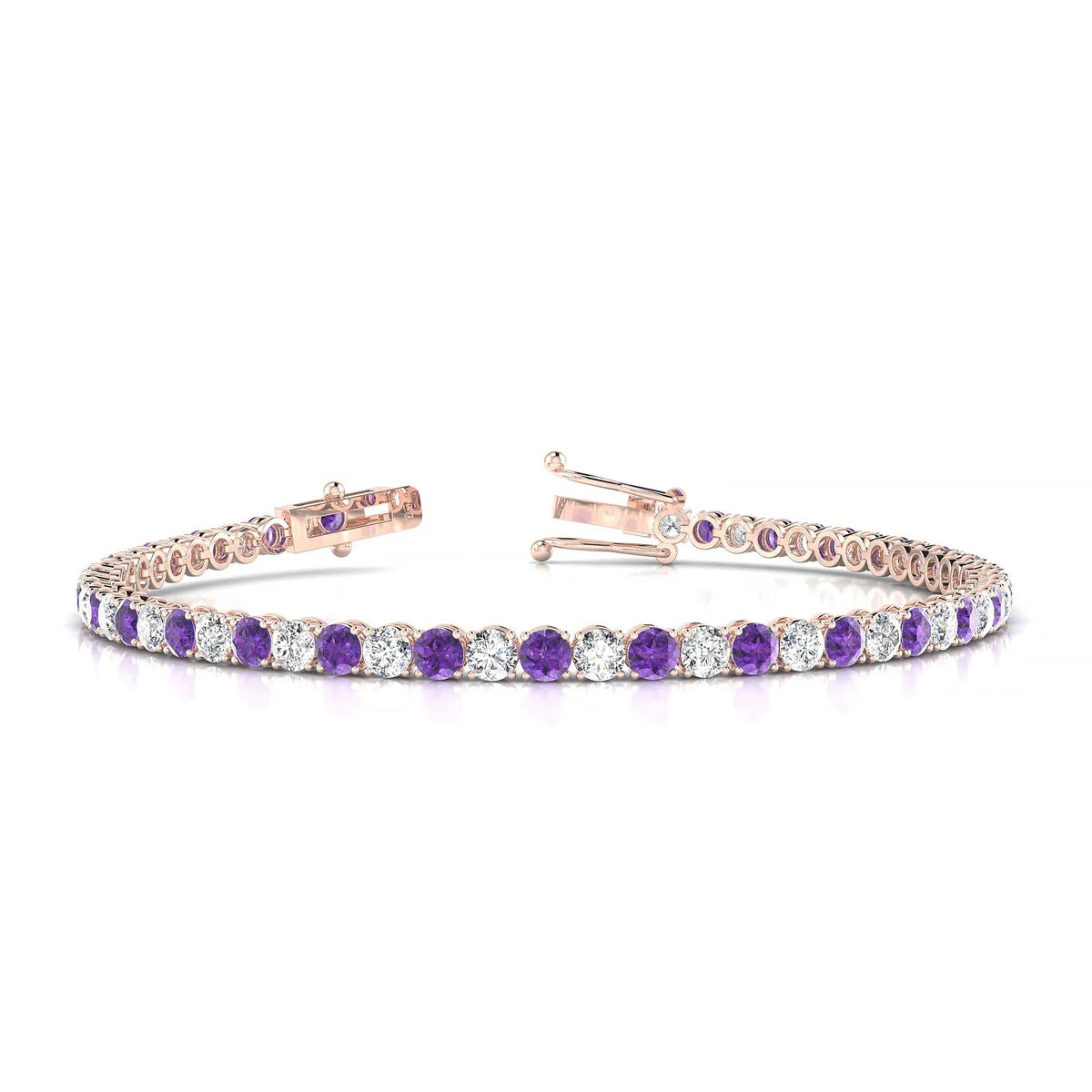 Palazzo 1-1 | 18k Rose Gold 3 mm Round Natural Amethyst Tennis Bracelet