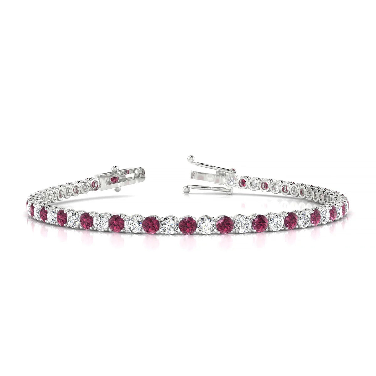 Palazzo 1-1 | 18k White Gold 3 mm Round Natural Rhodolite Tennis Bracelet
