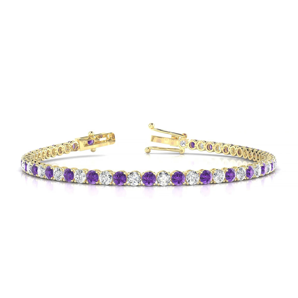 Palazzo 1-1 | 18k Yellow Gold 3 mm Round Natural Amethyst Tennis Bracelet