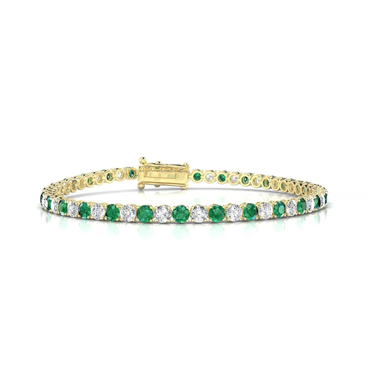 Palazzo 1-1 | 18k Yellow Gold 3 mm Round Natural Emerald Tennis Bracelet