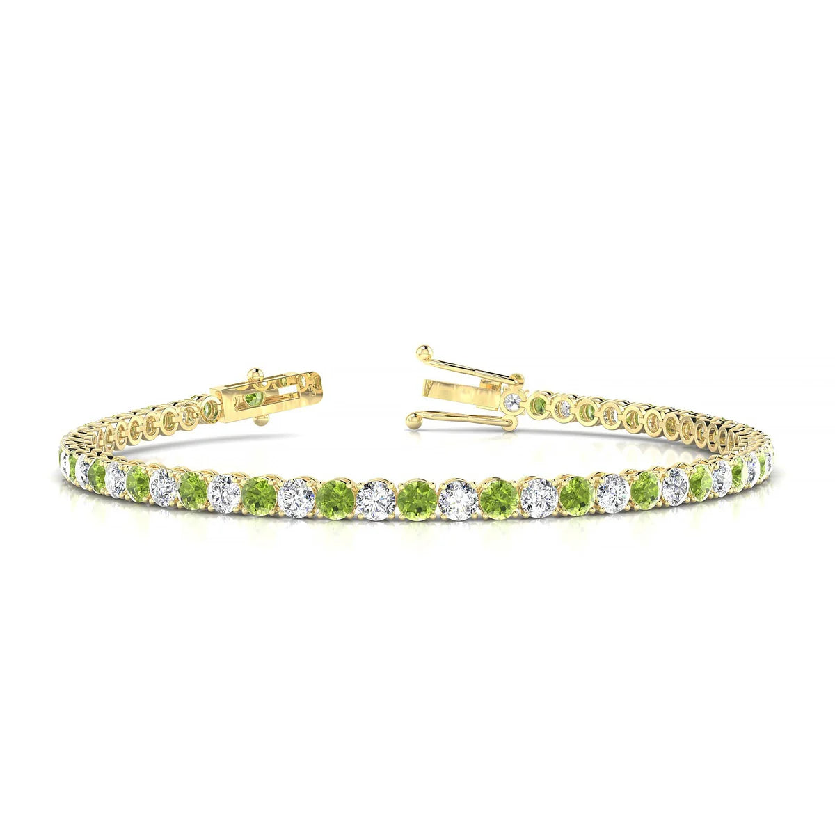 Palazzo 1-1 | 18k Yellow Gold 3 mm Round Natural Peridot Tennis Bracelet