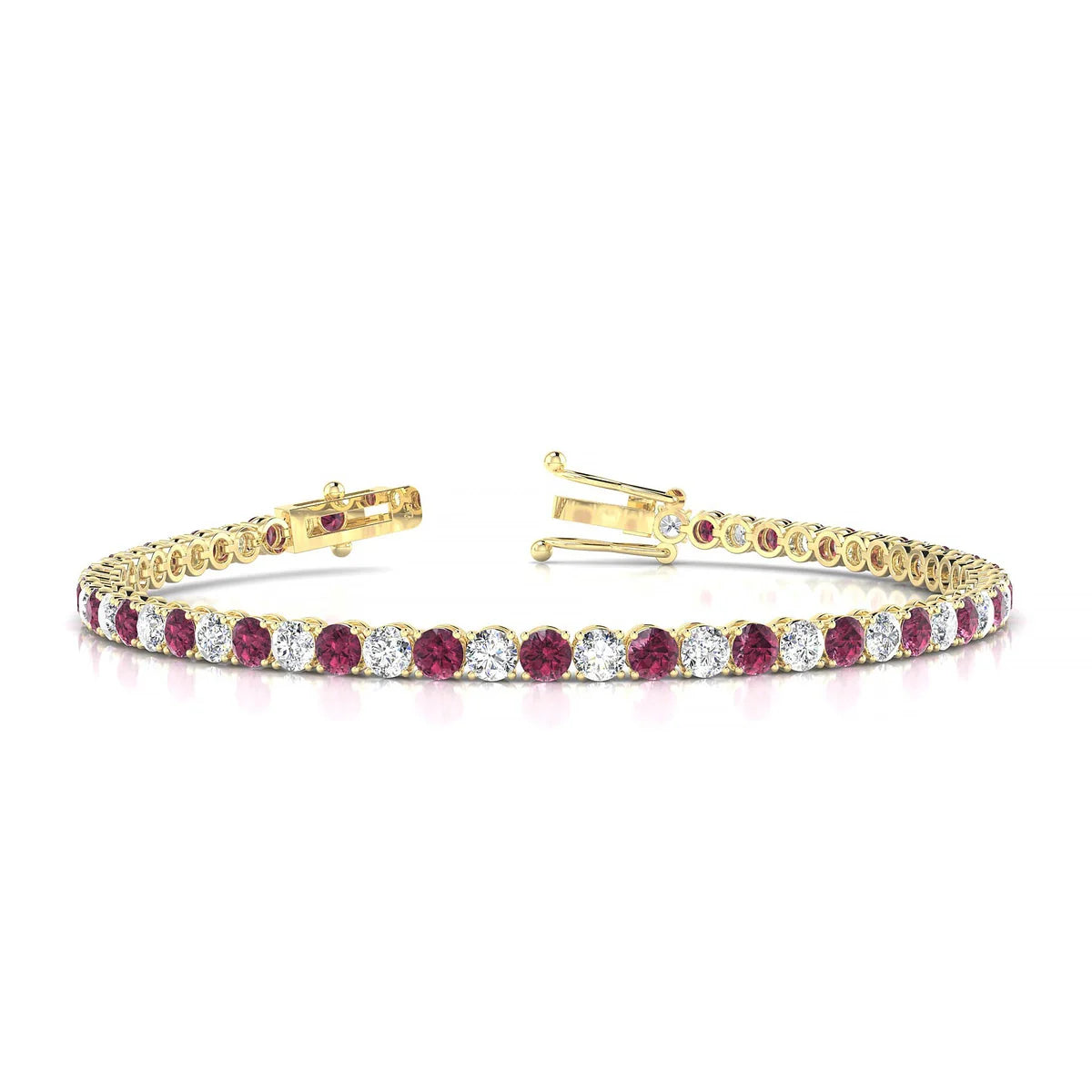Palazzo 1-1 | 18k Yellow Gold 3 mm Round Natural Rhodolite Tennis Bracelet