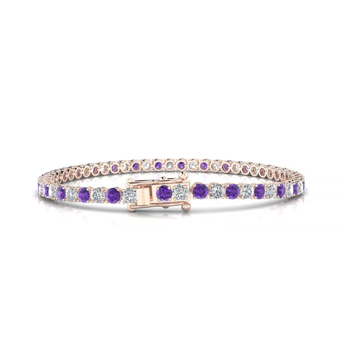 Palazzo 1-1 | 18k Rose Gold 3 mm Round Natural Amethyst Tennis Bracelet