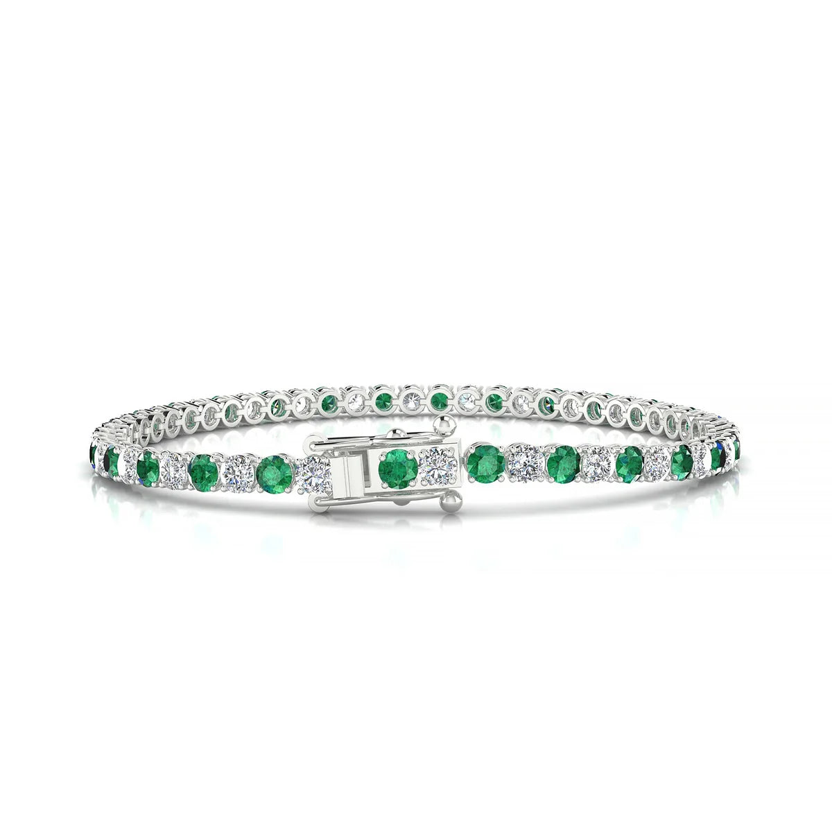 Palazzo 1-1 | 18k White Gold 3 mm Round Natural Emerald Tennis Bracelet