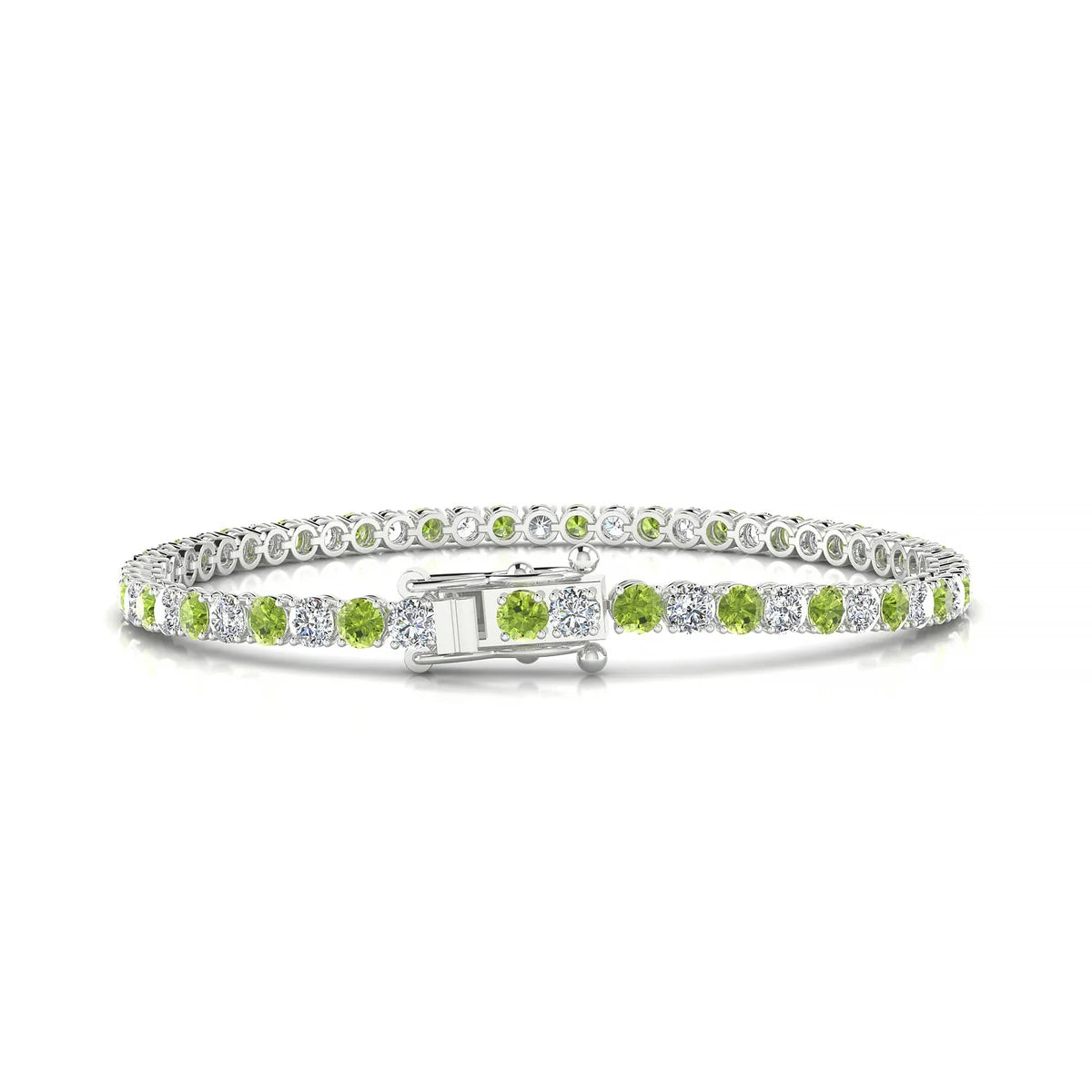 Palazzo 1-1 | 18k White Gold 3 mm Round Natural Peridot Tennis Bracelet