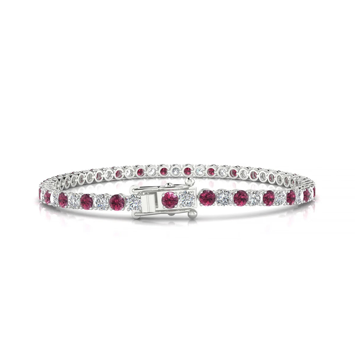 Palazzo 1-1 | 18k White Gold 3 mm Round Natural Rhodolite Tennis Bracelet