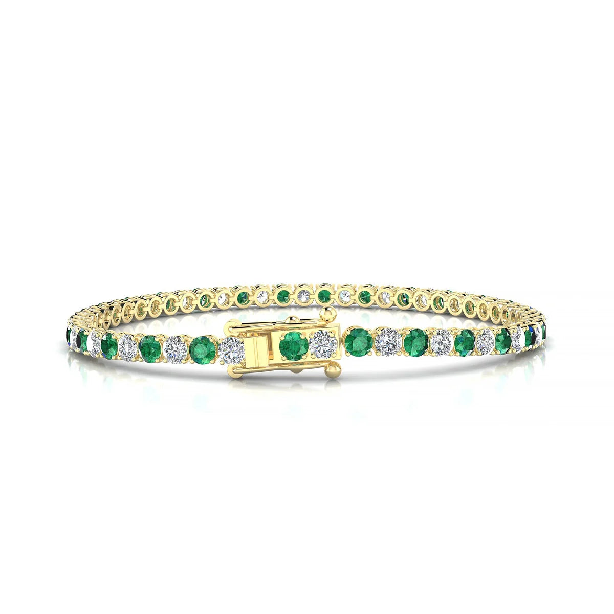 Palazzo 1-1 | 18k Yellow Gold 3 mm Round Natural Emerald Tennis Bracelet