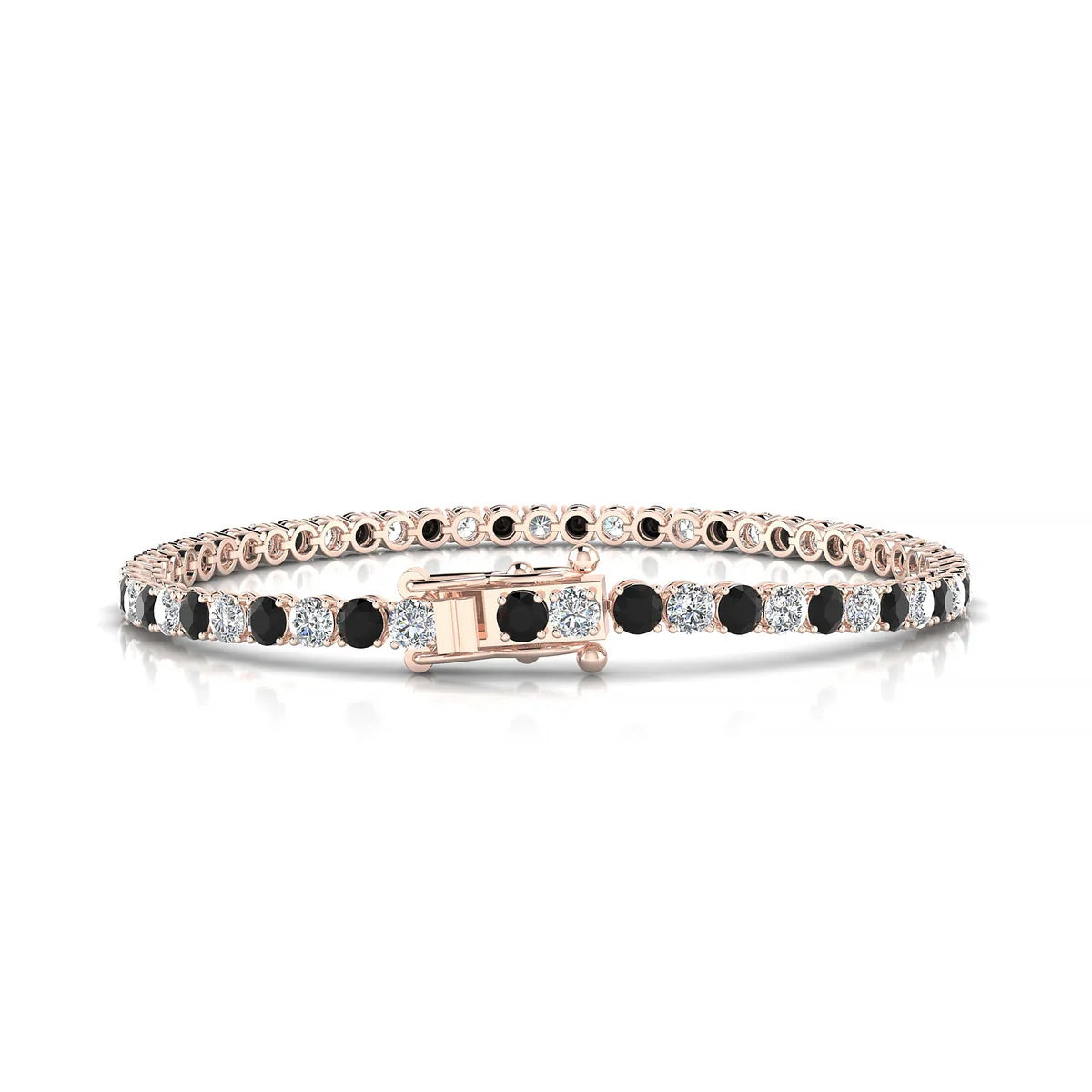 Palazzo 1-1 | 18k Rose Gold 3 mm Round Natural Black Diamond Tennis Bracelet