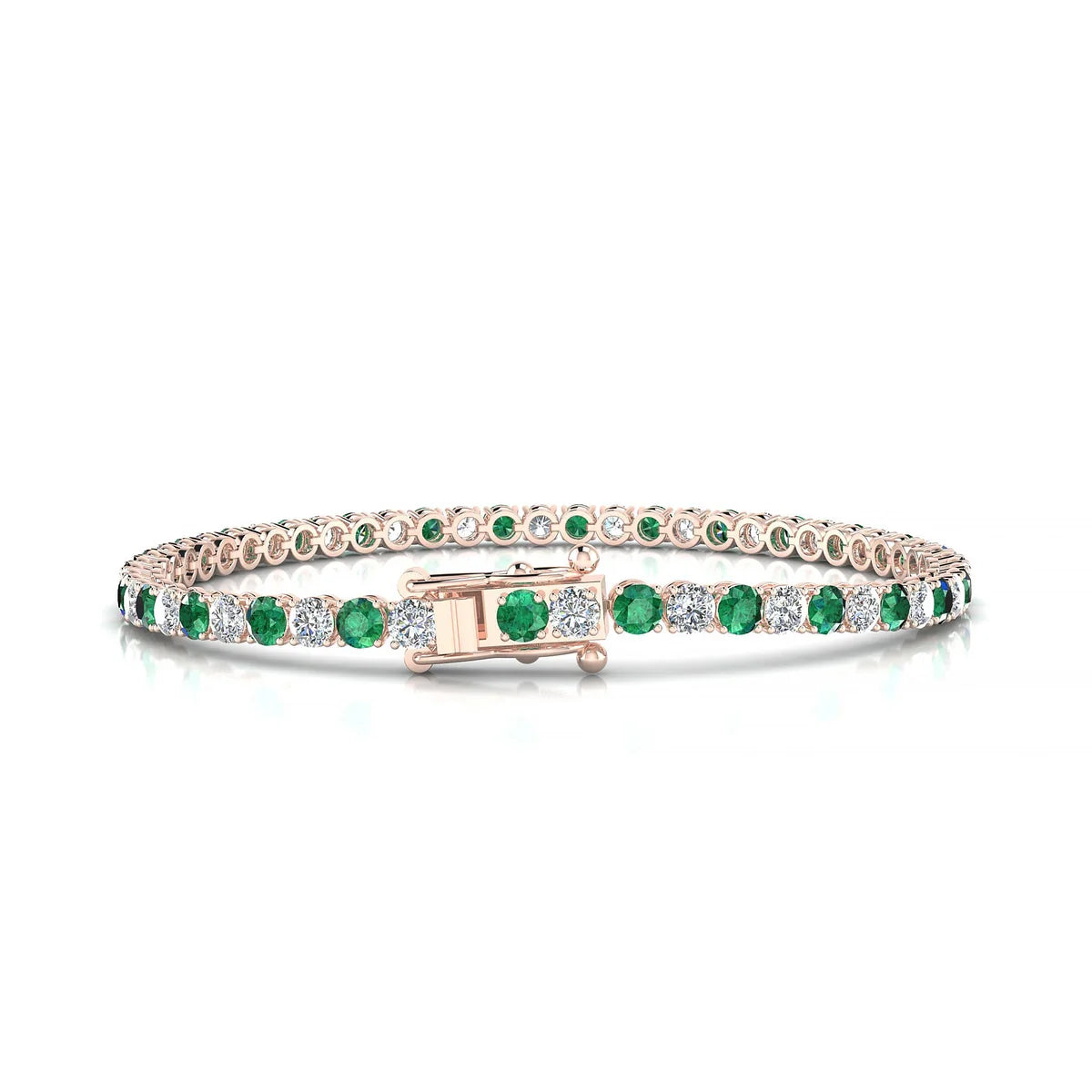 Palazzo 1-1 | 18k Rose Gold 3 mm Round Natural Emerald Tennis Bracelet