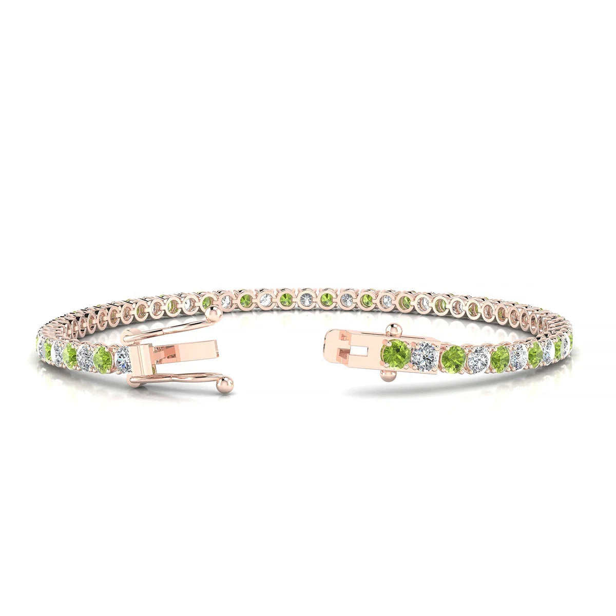 Palazzo 1-1 | 18k Rose Gold 3 mm Round Natural Peridot Tennis Bracelet