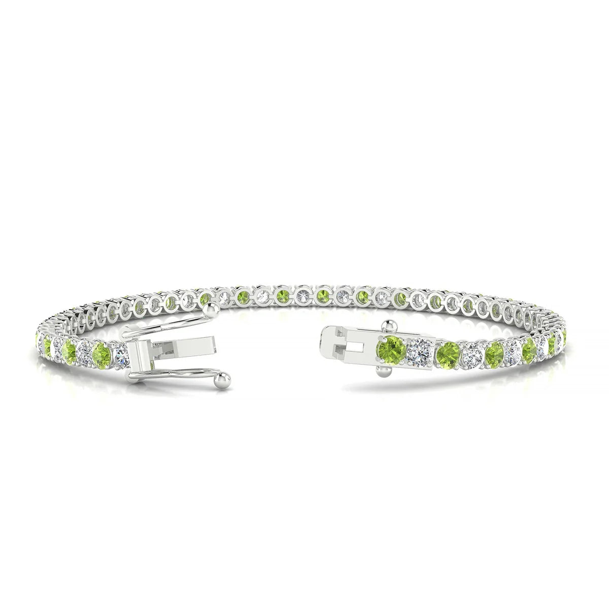 Palazzo 1-1 | 18k White Gold 3 mm Round Natural Peridot Tennis Bracelet
